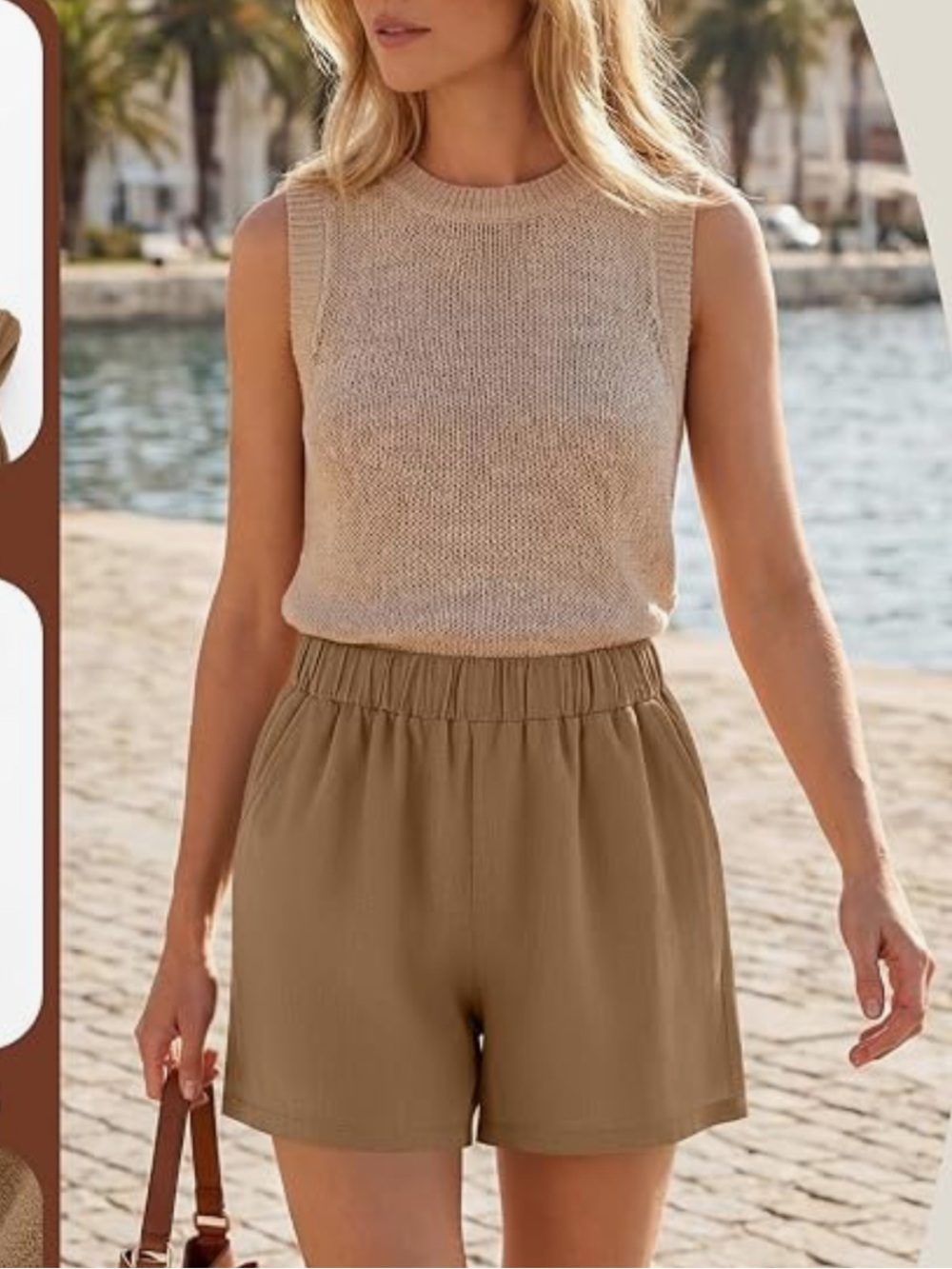 Amazon Women's Khaki Elastic-Waist Shorts